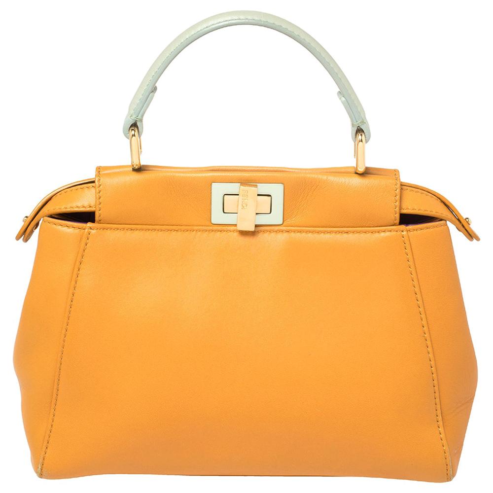Fendi Orange/Green Leather Mini Peekaboo Top Handle Bag