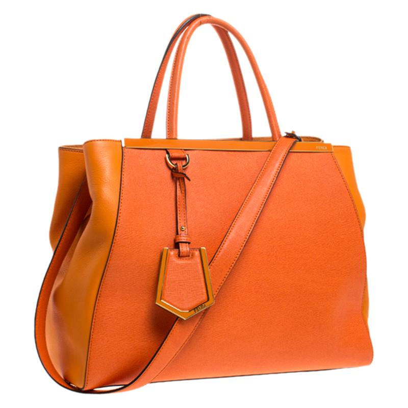 Women's Fendi Orange Leather Medium 2Jours Tote