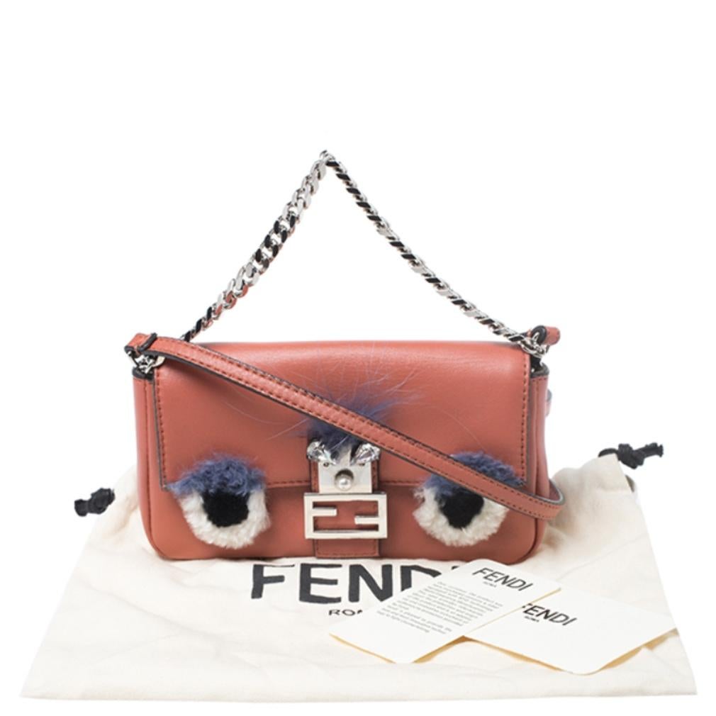 Fendi Orange Leather Micro Monster Baguette Bag 7