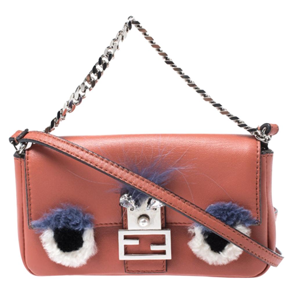 Fendi Orange Leather Micro Monster Baguette Bag