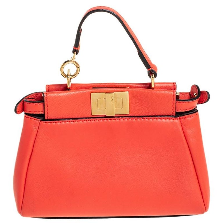 Fendi Orange Leather Micro Peekaboo Crossbody Bag at 1stDibs