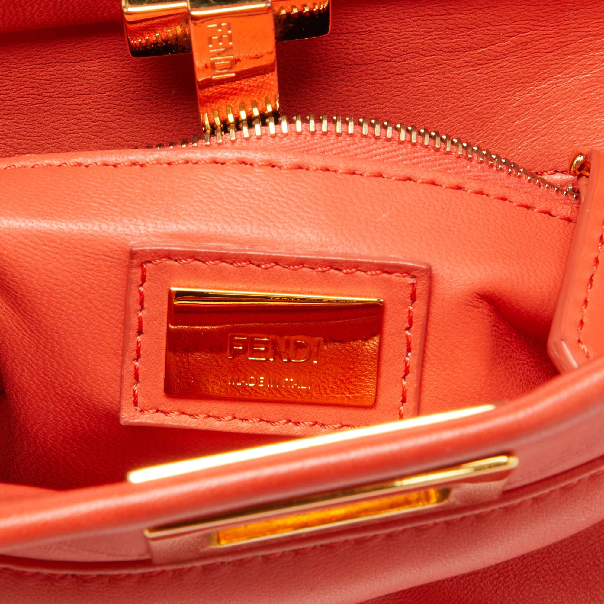 Fendi Orange Leather Mini Peekaboo Top Handle Bag For Sale 6