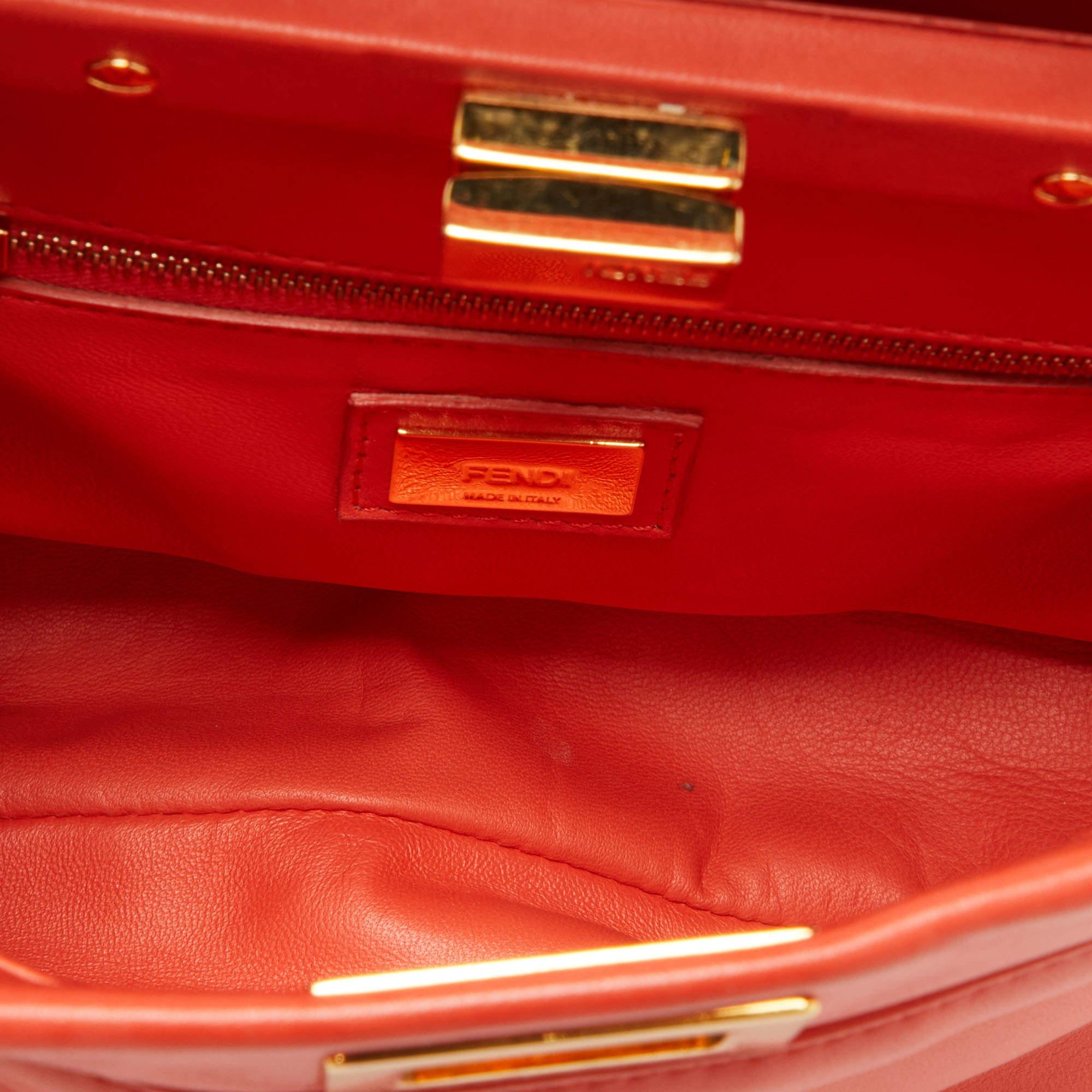 Fendi Orange Leather Mini Peekaboo Top Handle Bag For Sale 7
