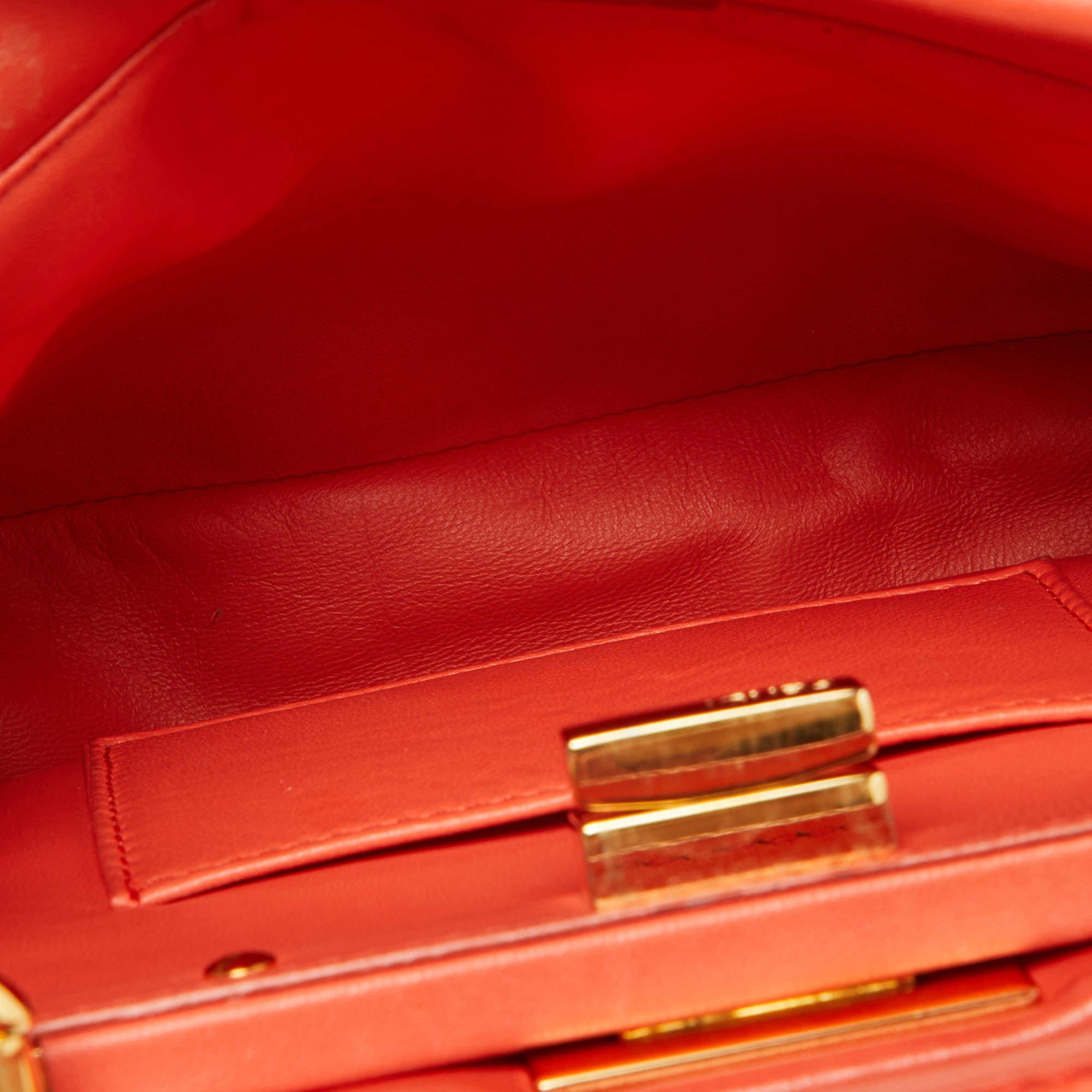 Fendi Orange Leather Mini Peekaboo Top Handle Bag For Sale 8