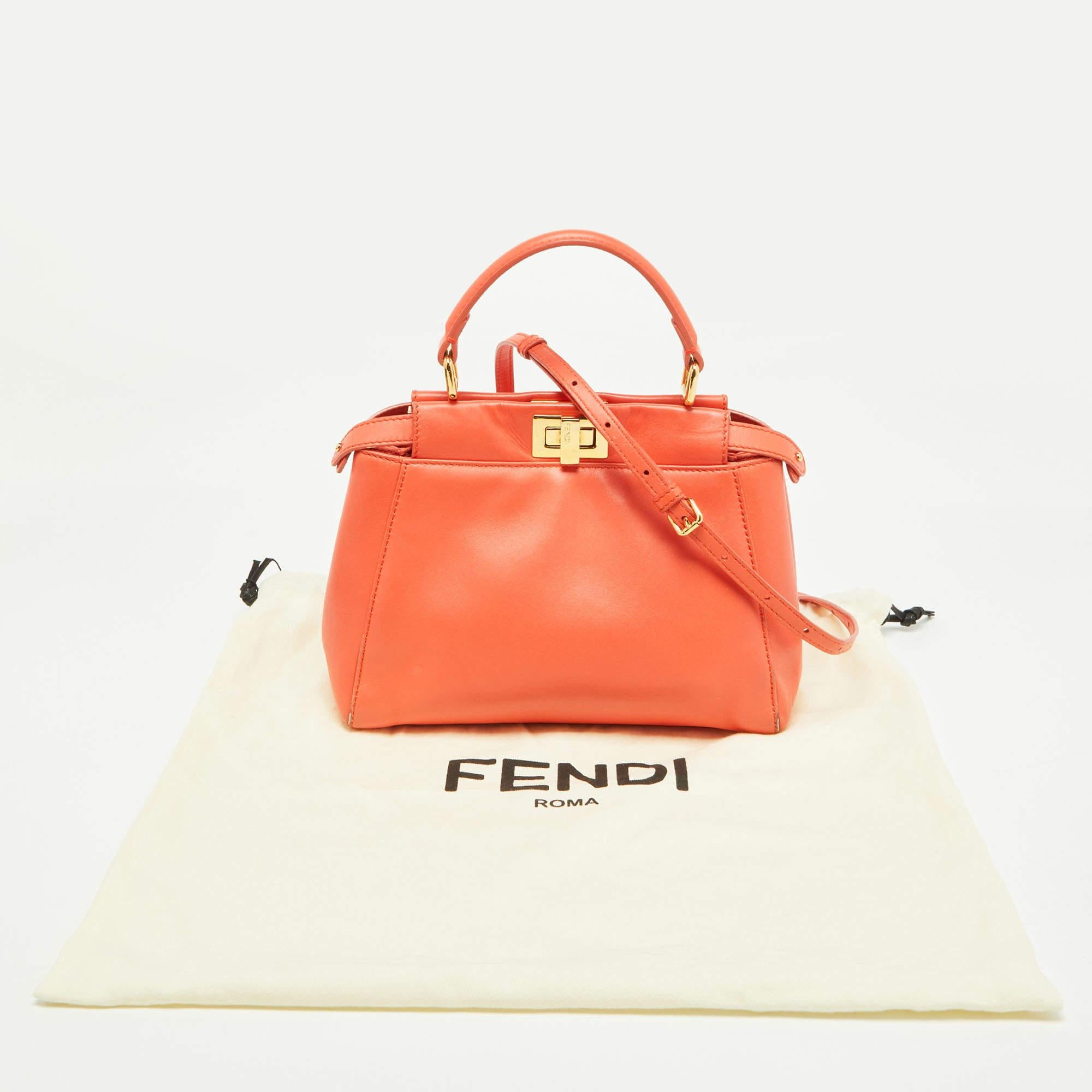 Fendi Orange Leather Mini Peekaboo Top Handle Bag For Sale 9