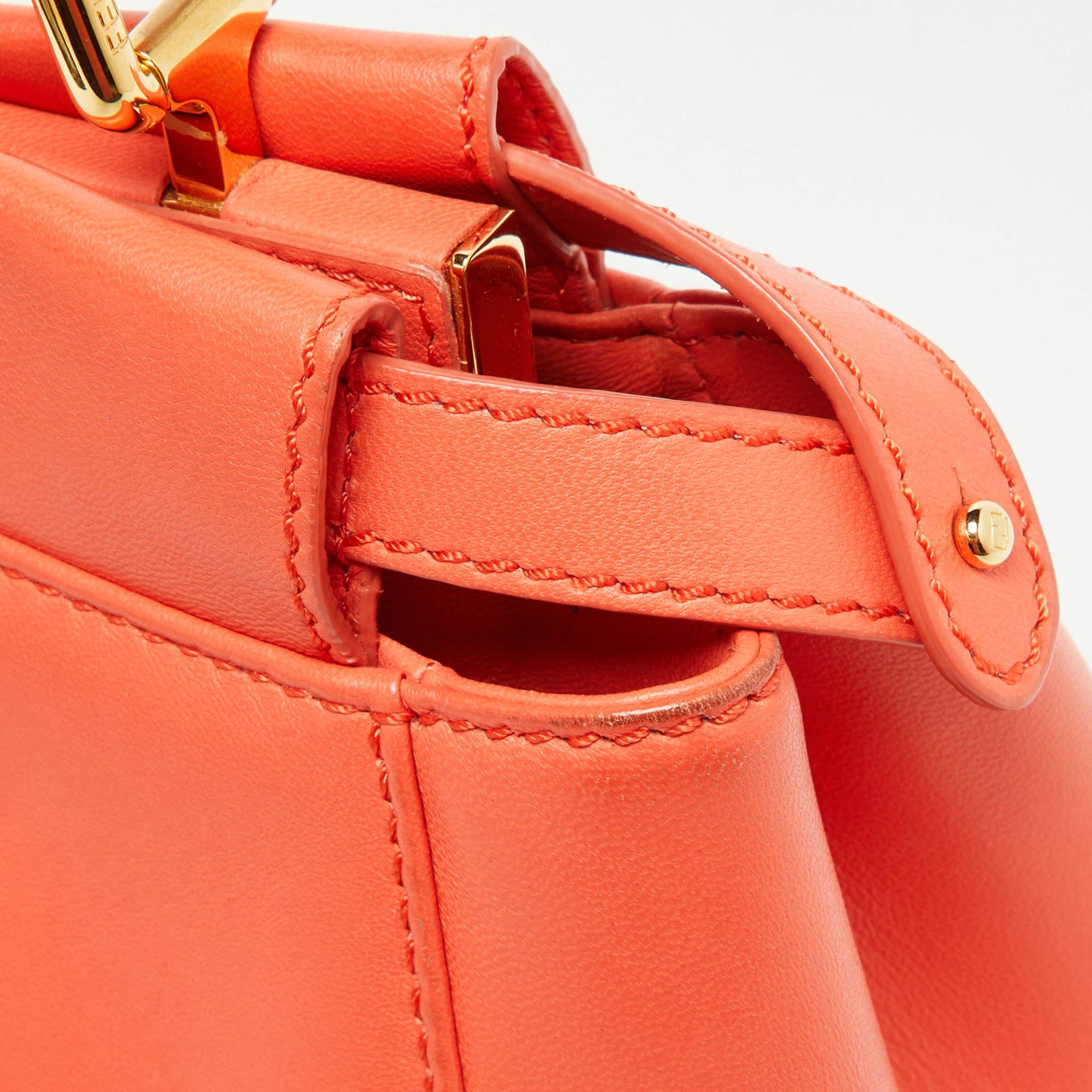 Fendi Orange Leather Mini Peekaboo Top Handle Bag For Sale 10