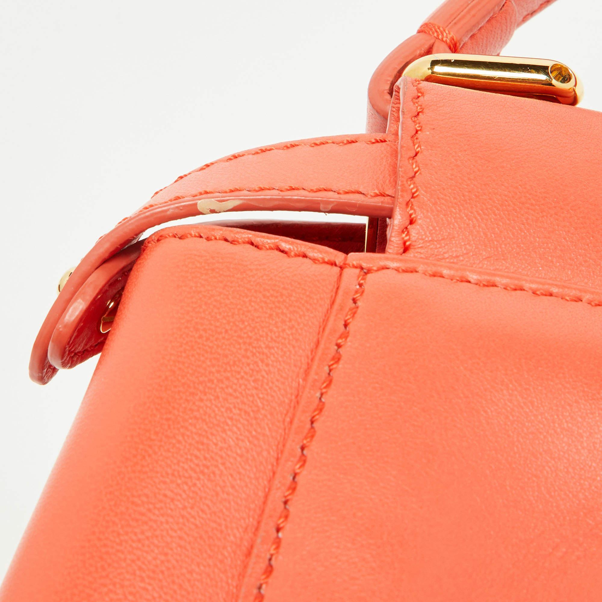 Fendi Orange Leather Mini Peekaboo Top Handle Bag For Sale 11