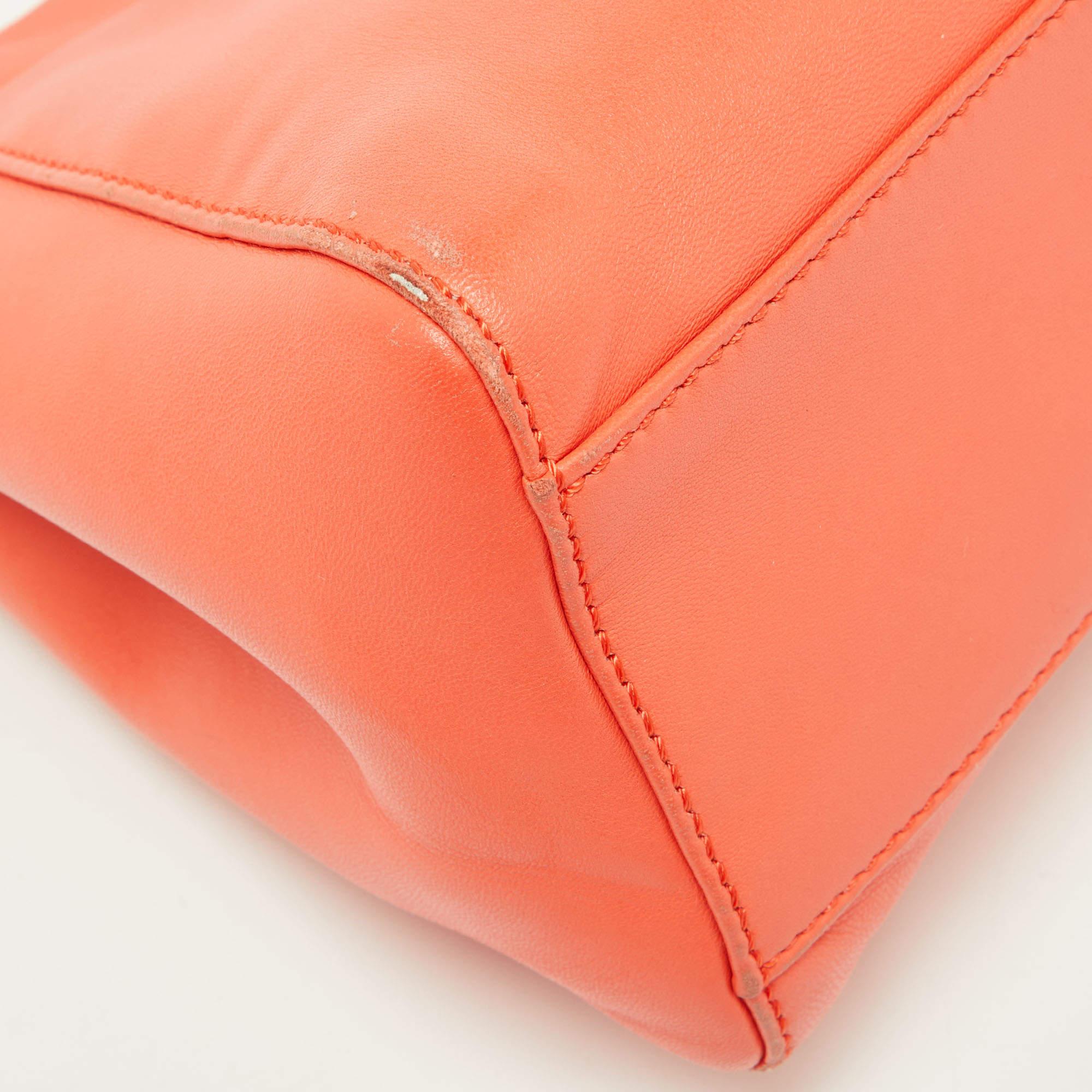 Fendi Orange Leather Mini Peekaboo Top Handle Bag For Sale 12