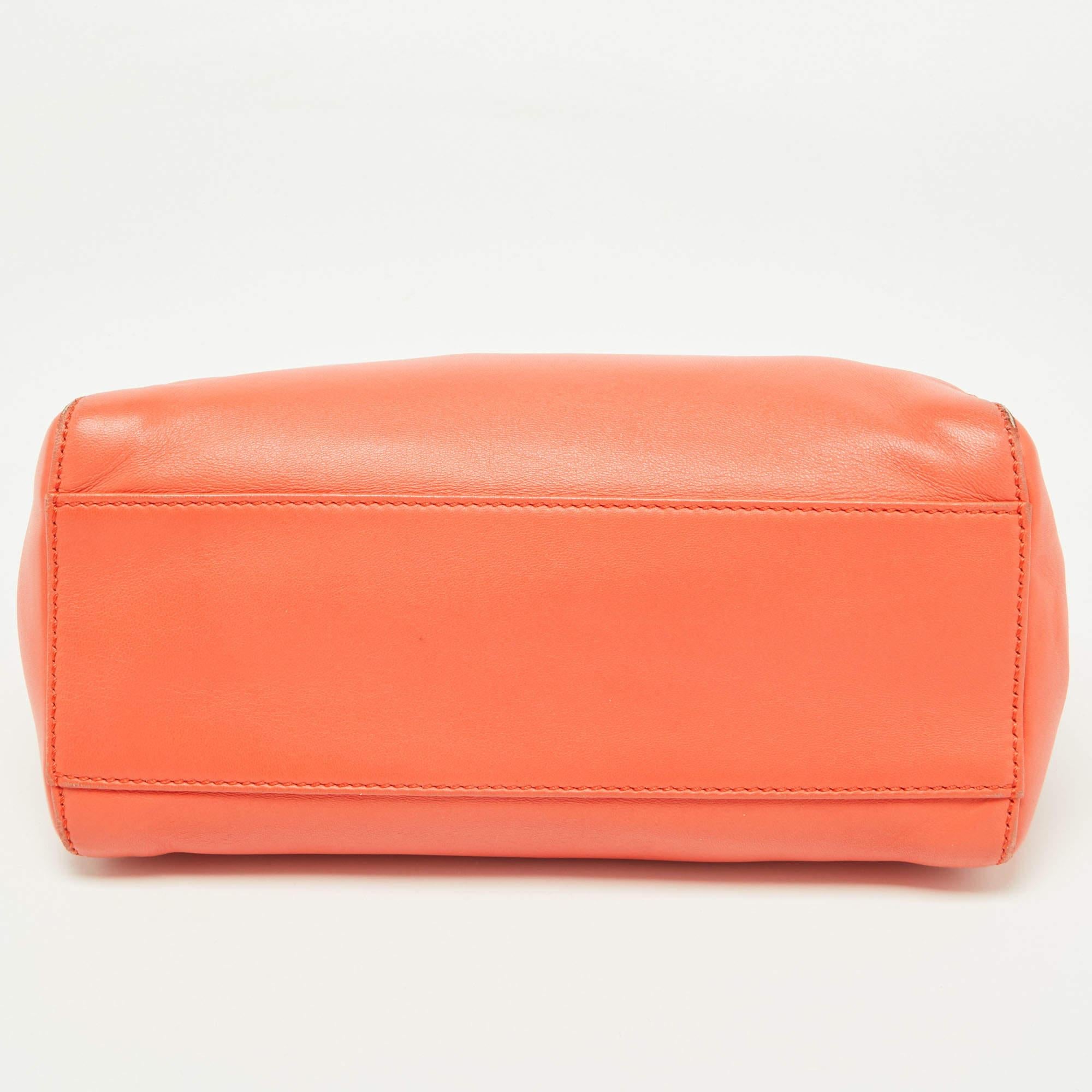 Fendi Orange Leather Mini Peekaboo Top Handle Bag For Sale 1