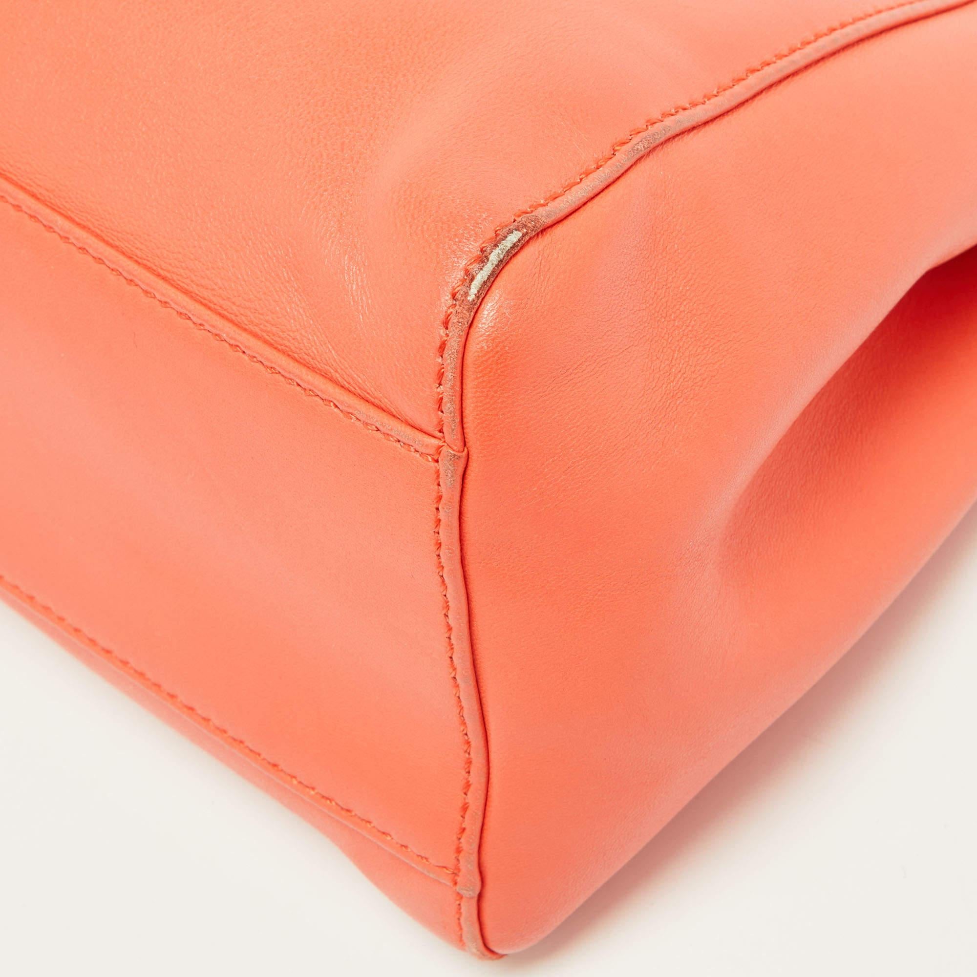 Fendi Orange Leather Mini Peekaboo Top Handle Bag For Sale 3