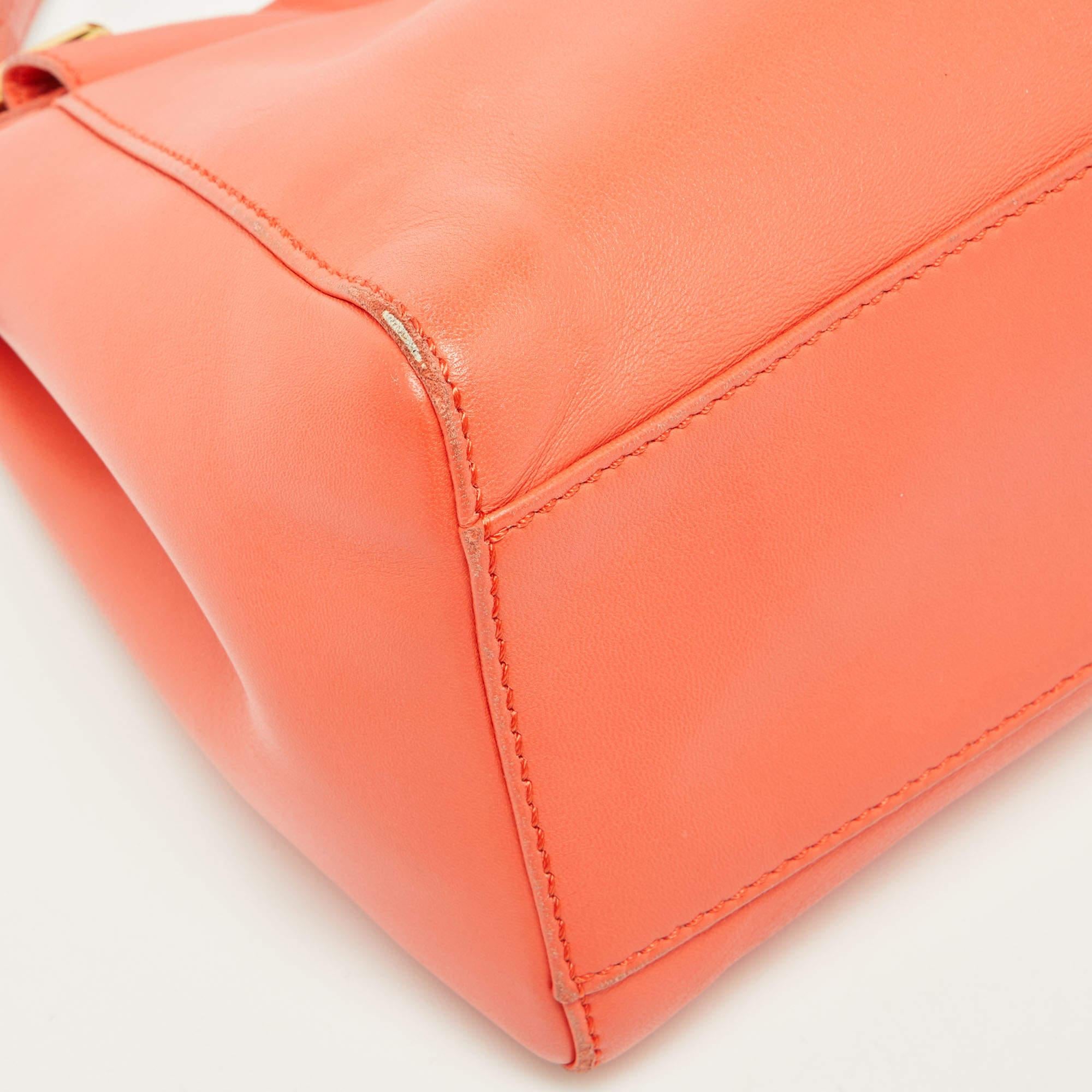 Fendi Orange Leather Mini Peekaboo Top Handle Bag For Sale 4