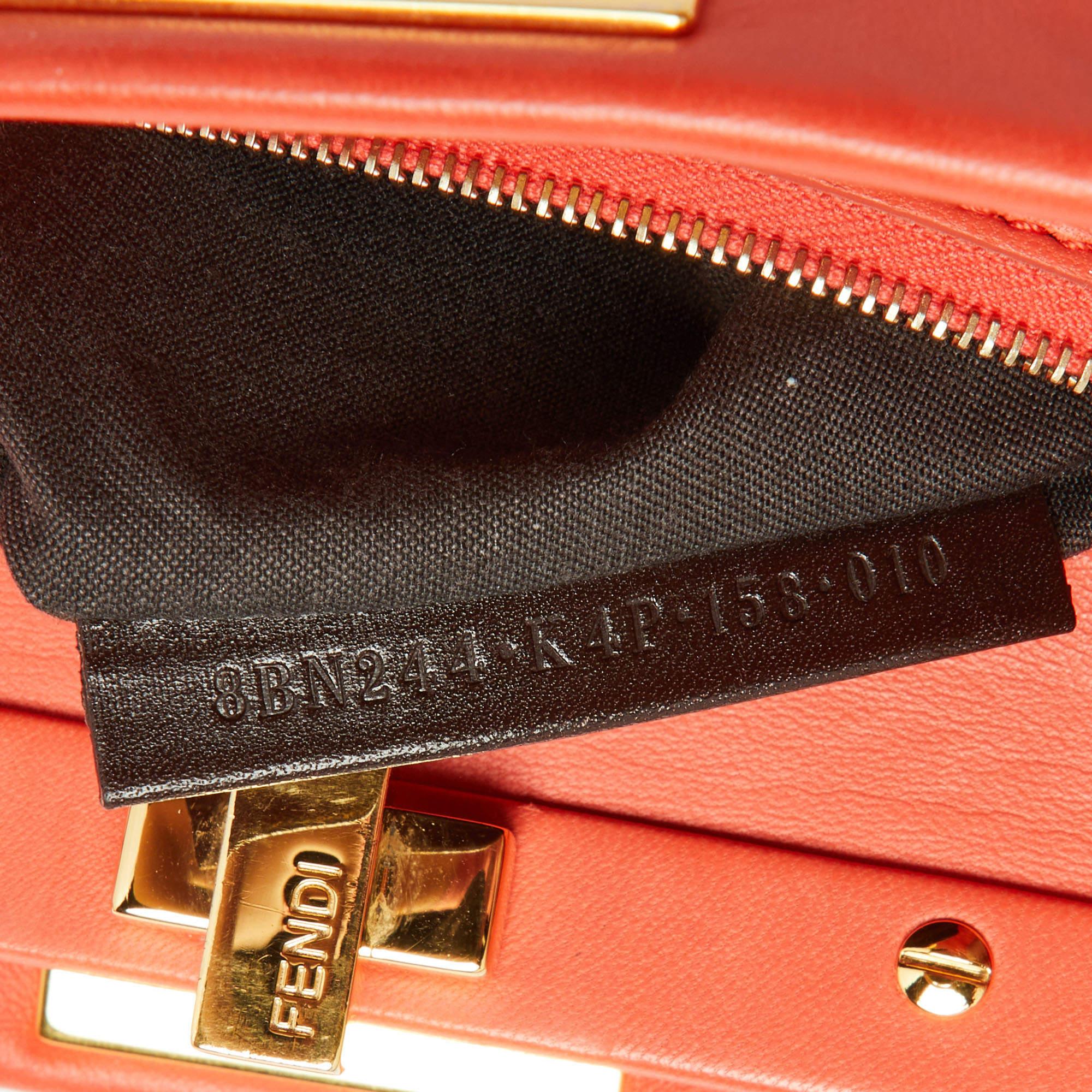 Fendi Orange Leather Mini Peekaboo Top Handle Bag For Sale 5