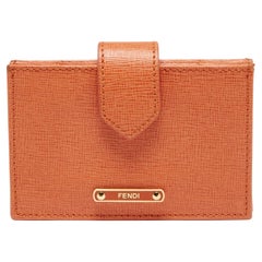 Fendi Orange Leather Vitello Elite Gusseted Card Holder