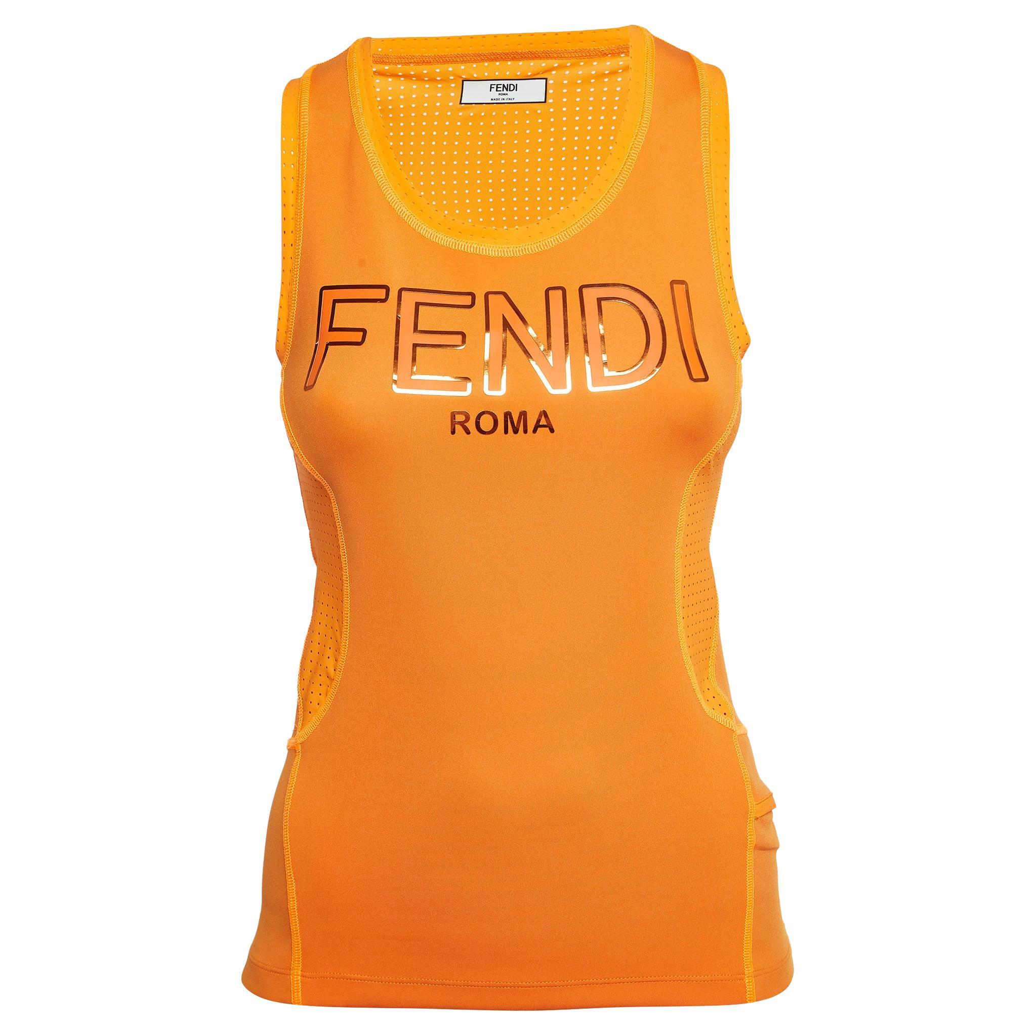 Fendi Orange Logo-Print Nylon Performance Tank Top S For Sale