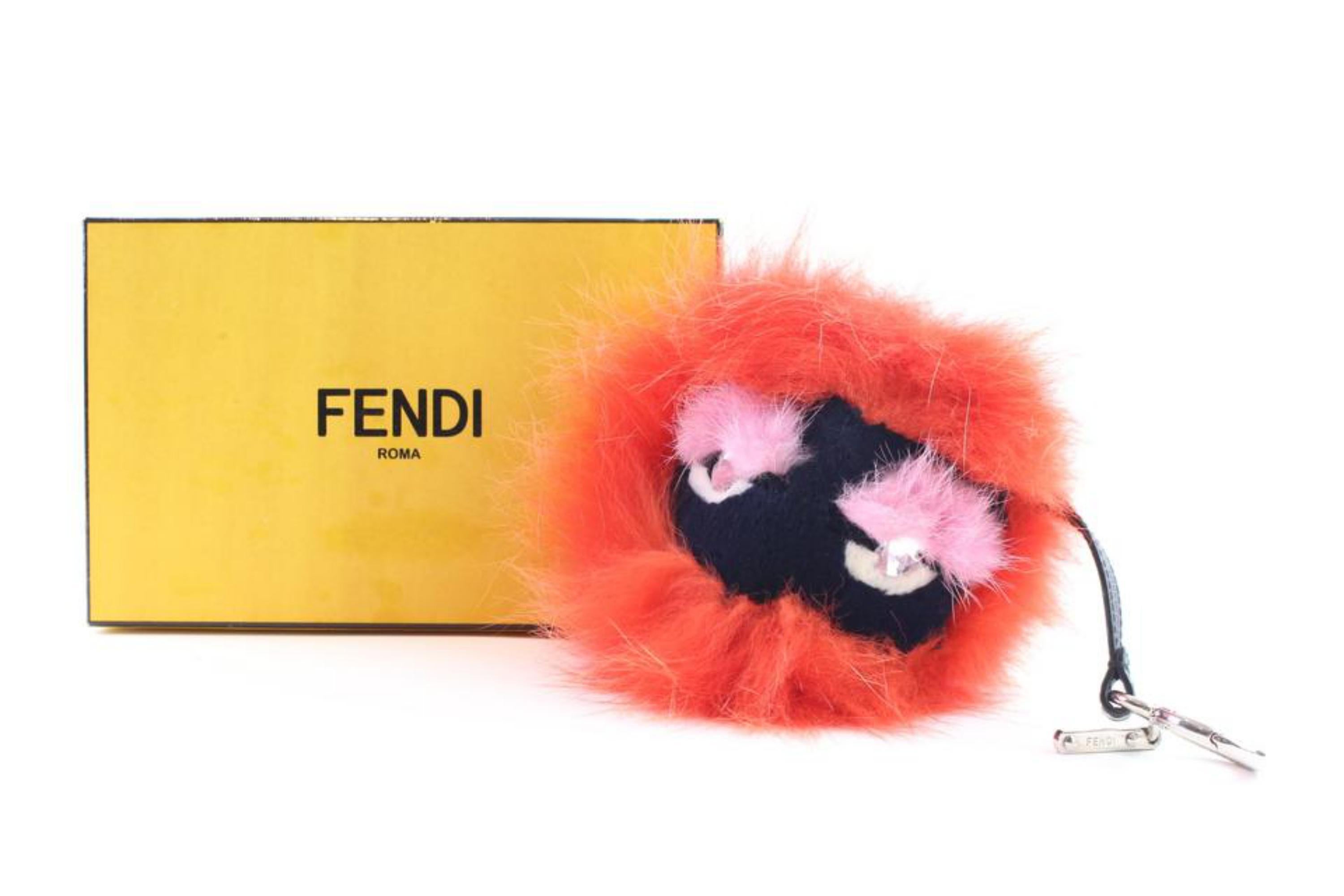 Fendi Orange Monster Bug Eye Fox Fur Ball Keychain and Bag Charm 1fr0423 For Sale 4