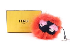 Fendi Orange Monster Bug Eye Fox Fur Ball Keychain and Bag Charm 1fr0423