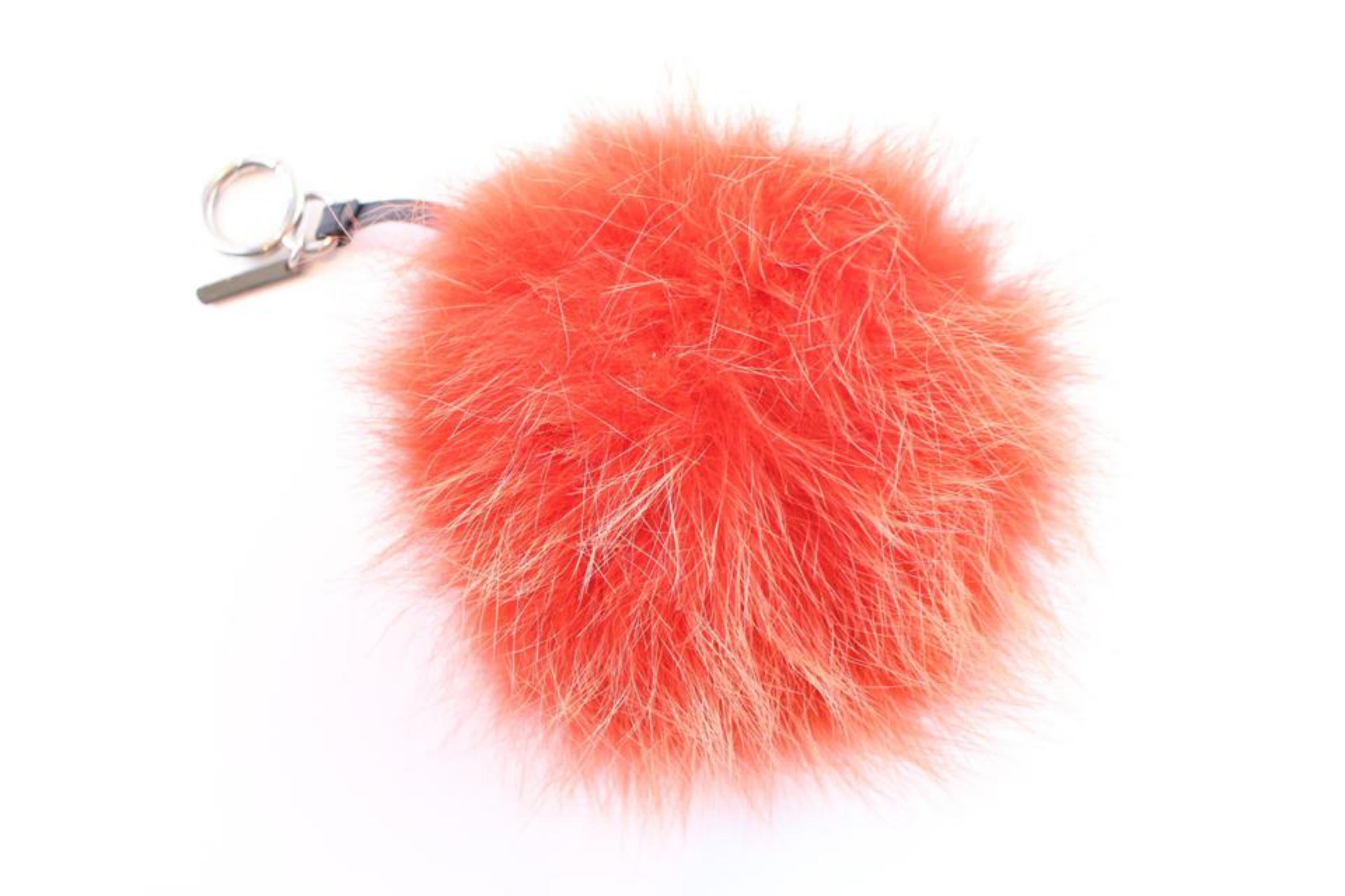 Fendi Orange Monster Bug Eye Fox Fur Ball Keychain and Bag Charm 1fr0423 In Excellent Condition For Sale In Forest Hills, NY