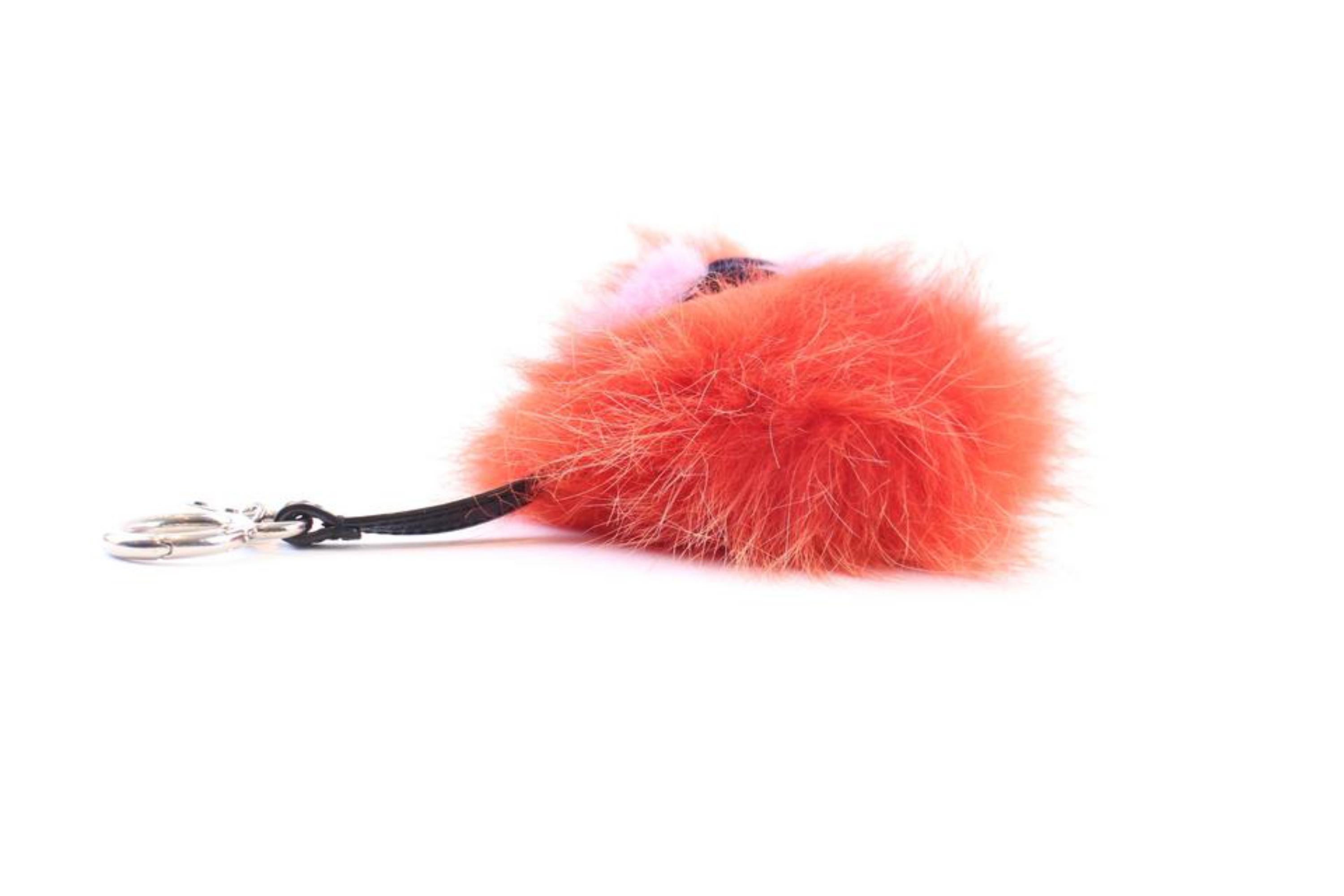 Women's Fendi Orange Monster Bug Eye Fox Fur Ball Keychain and Bag Charm 1fr0423 For Sale