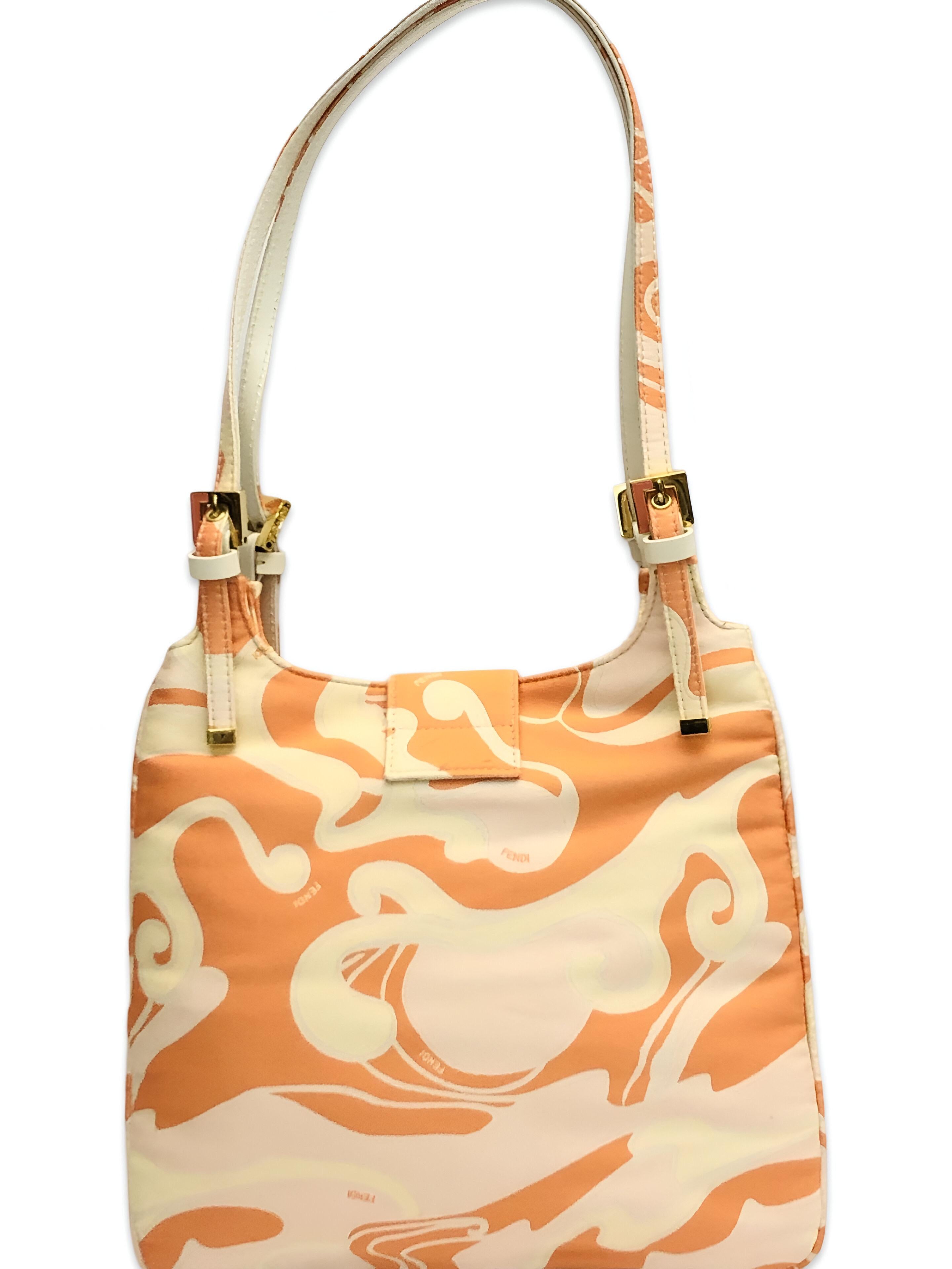 Orange Fendi sac à main orange en soie imprimé abstrait multicolore en vente