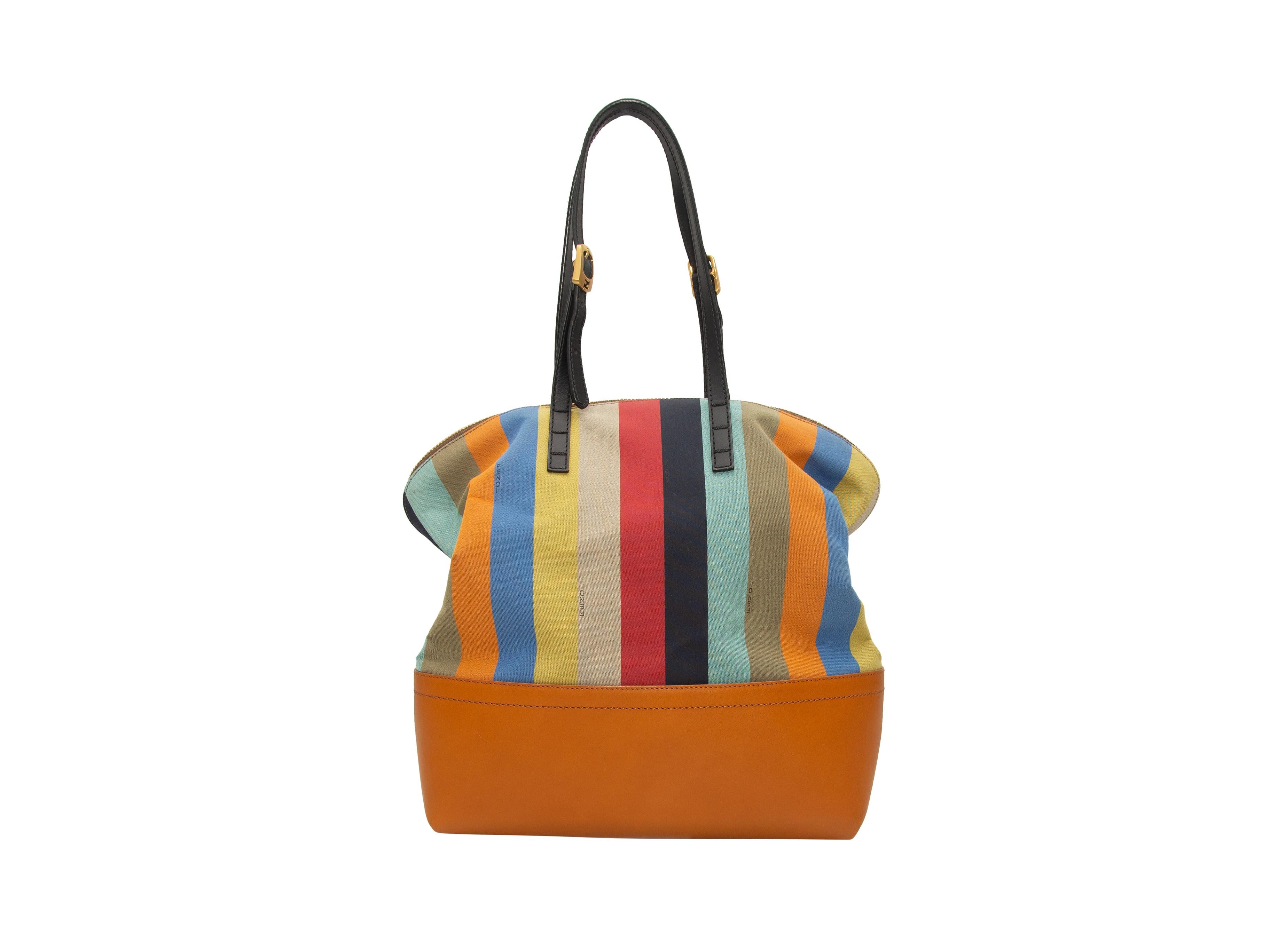 Fendi Orange & Multicolor Striped Cotton & Leather Handbag In Good Condition In New York, NY