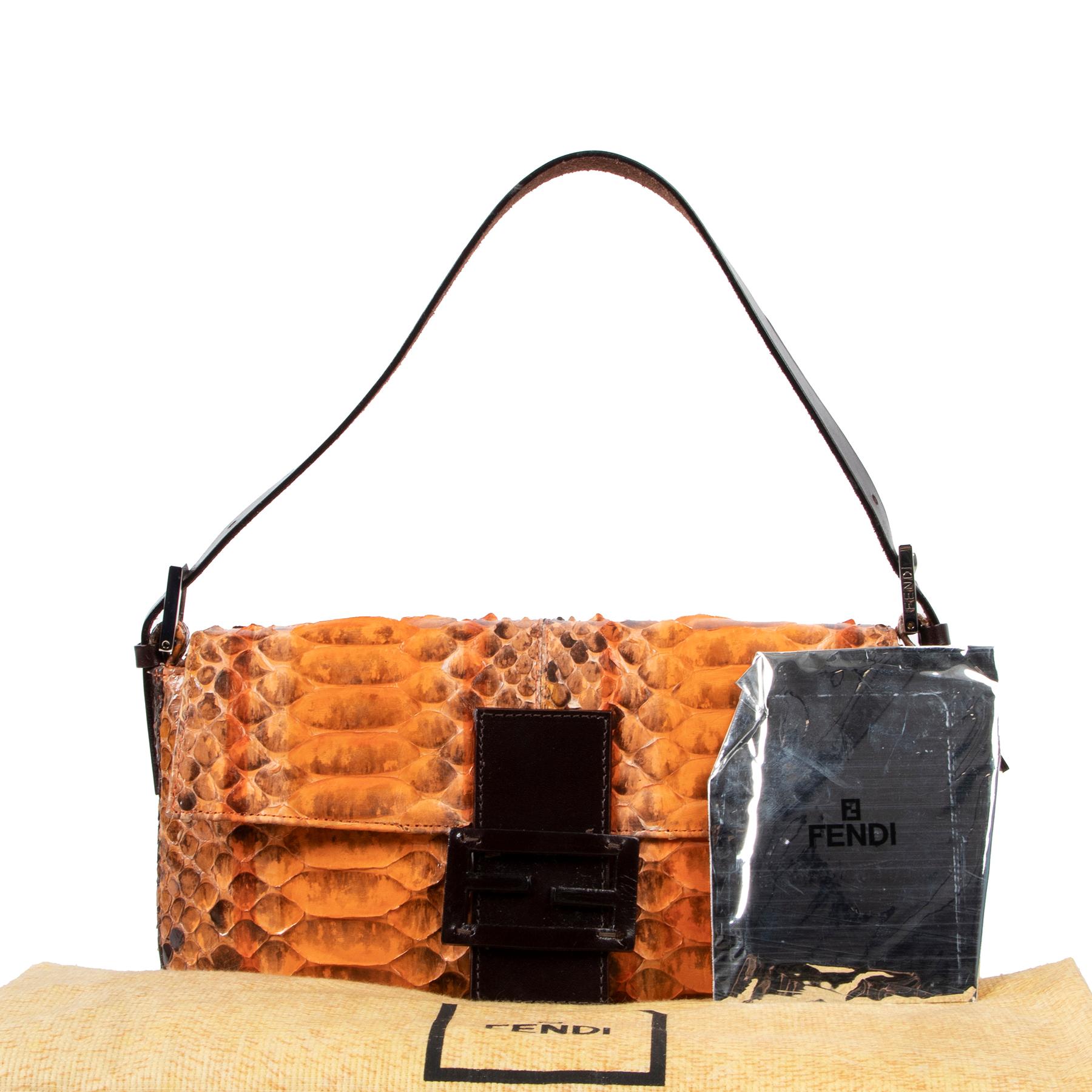 Fendi Orange Painted Python Baguette Shoulder Bag In Excellent Condition In Antwerp, BE