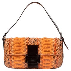 Fendi Orange Painted Python Baguette Shoulder Bag