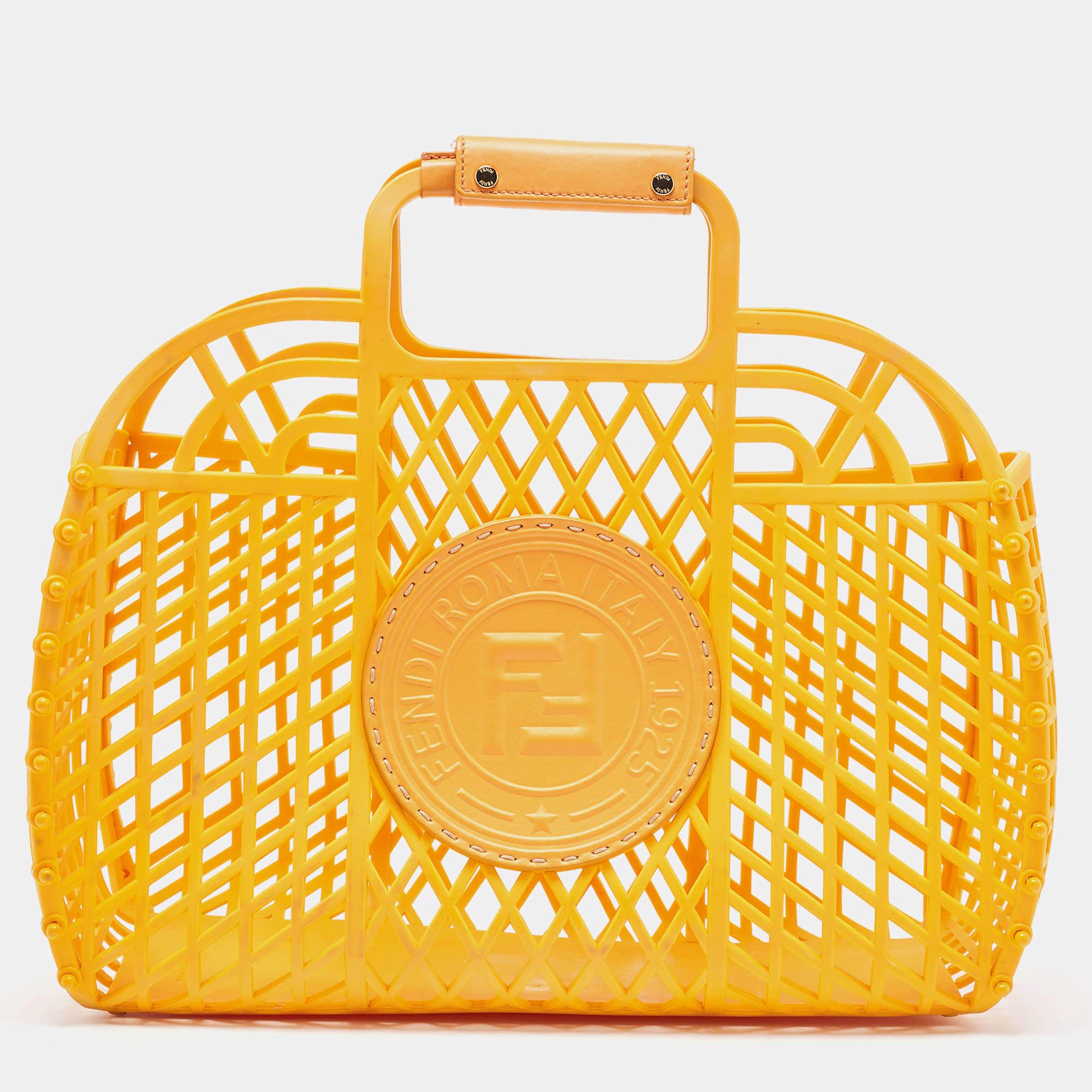 Fendi Orange Plastic Medium Basket Tote For Sale 8