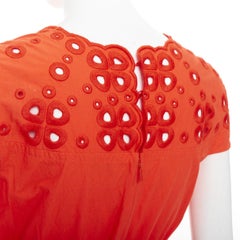 FENDI orange poplin embroidered eyelets ruched cap sleeve sundress