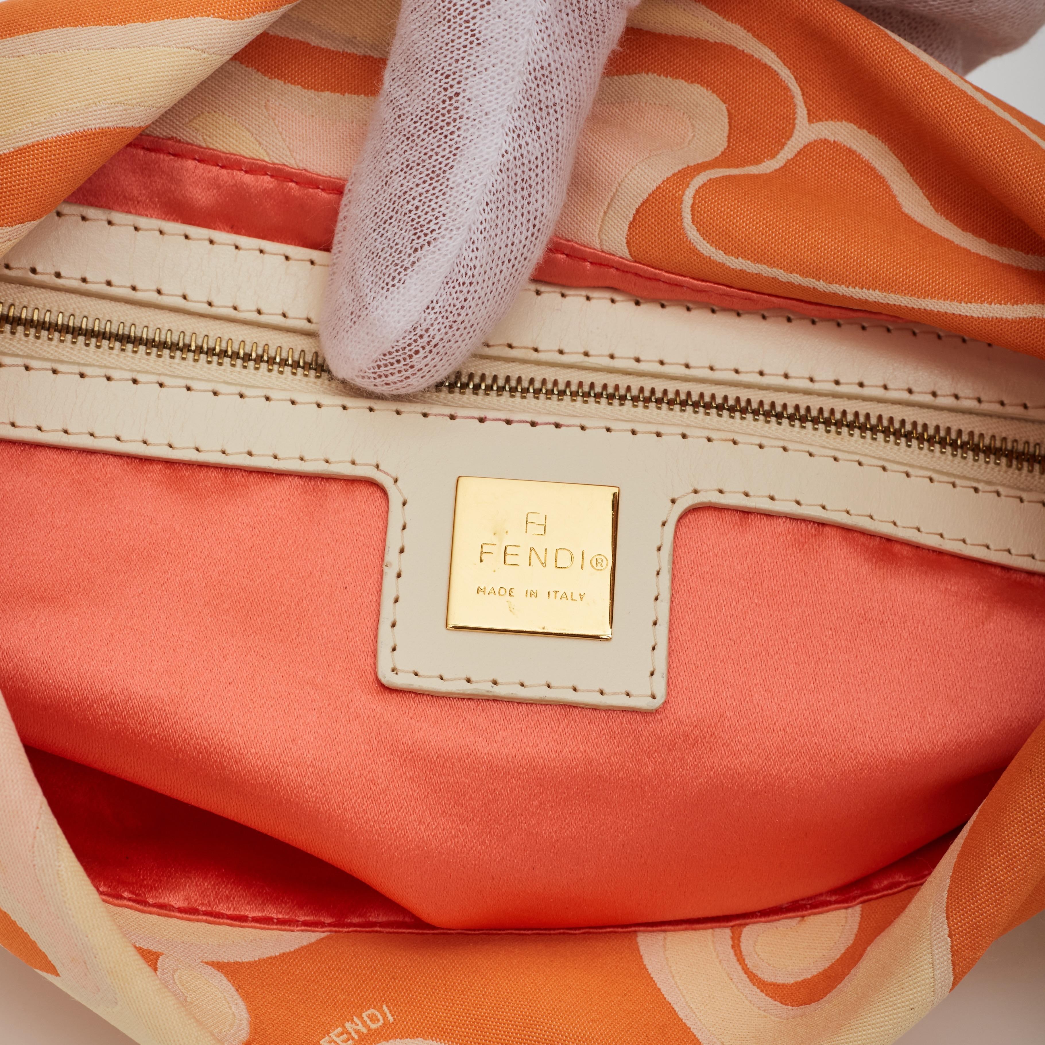 Beige Fendi Orange Psychedelic Swirl Print Flap Mamma Shoulder Bag