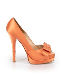 Fendi Orange Satin Deco Bow Platform Heels Size IT 39.5