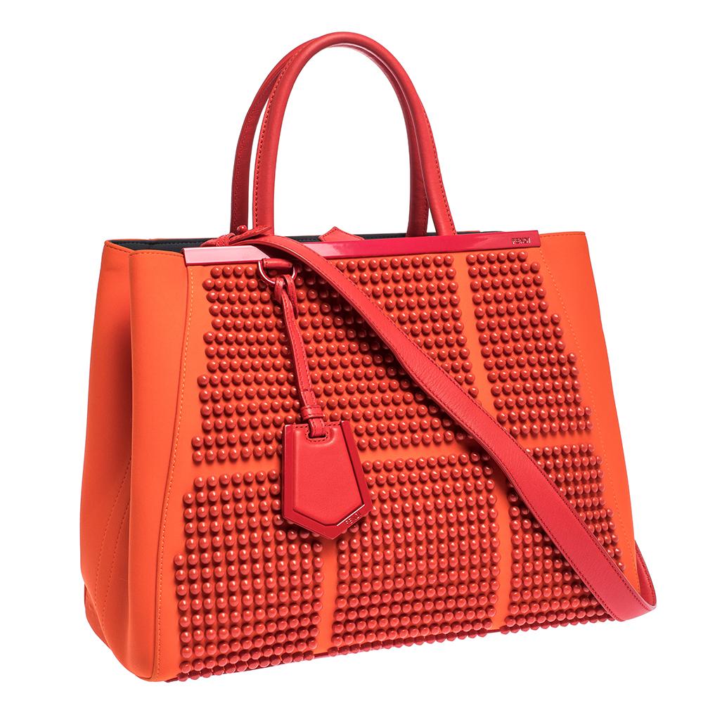 Fendi Orange Studded Neoprene and Leather Medium 2Jours Tote 2