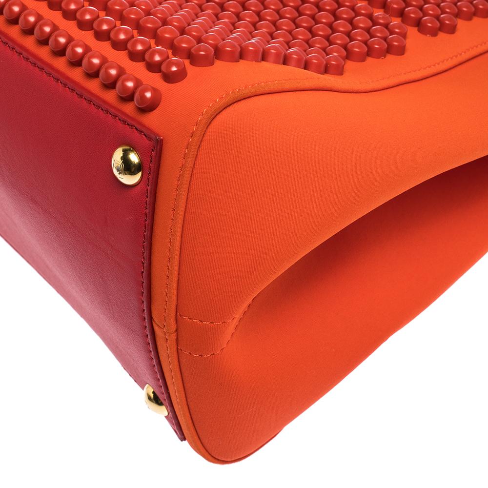 Women's Fendi Orange Studded Neoprene and Leather Medium 2Jours Tote