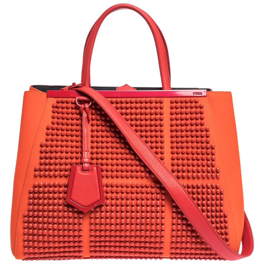 Fendi Orange Studded Neoprene and Leather Medium 2Jours Tote