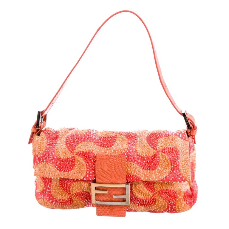 Fendi Orange Swirl Beaded Baguette Lizard Handbag at 1stDibs