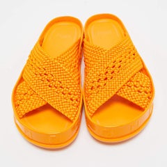 Fendi Orange Woven Fabric FF Reflection Slides Size 39