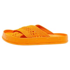 Fendi Orange Woven Fabric FF Reflection Slides Size 39