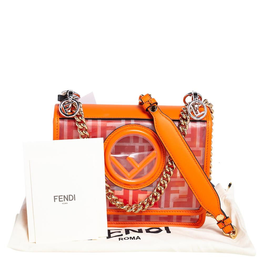 Fendi Orange Zucca PVC and Leather Kan I F Logo Crossbody Bag 6