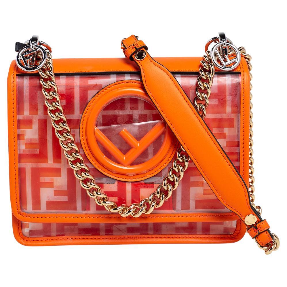 Fendi Orange Zucca PVC and Leather Kan I F Logo Crossbody Bag