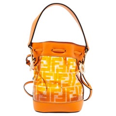 Fendi Orange Zucca PVC and Leather Mini Mon Tresor Drawstring Bucket Bag