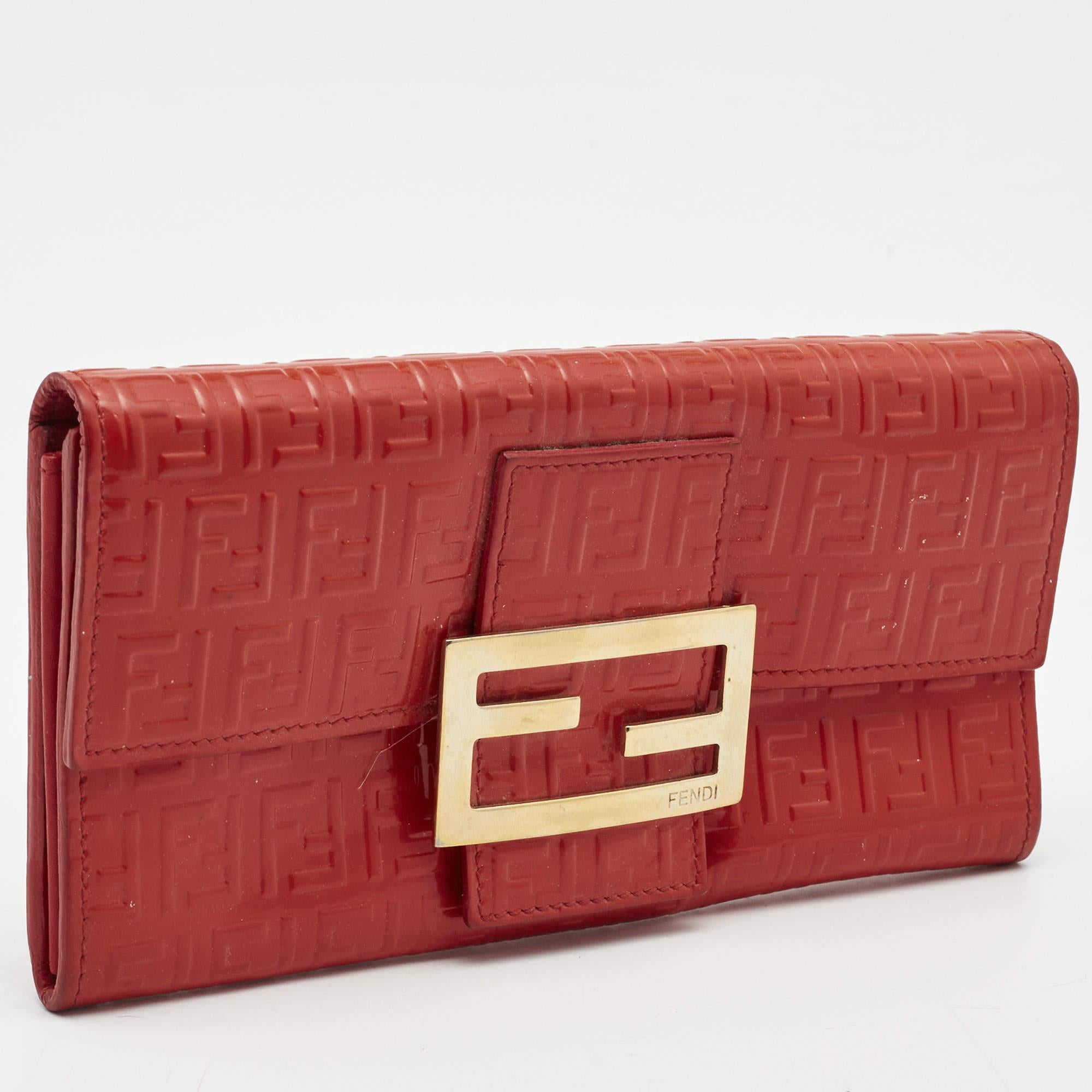 Red Fendi Orange Zucchino Patent Leather Mia Flap Continental Wallet