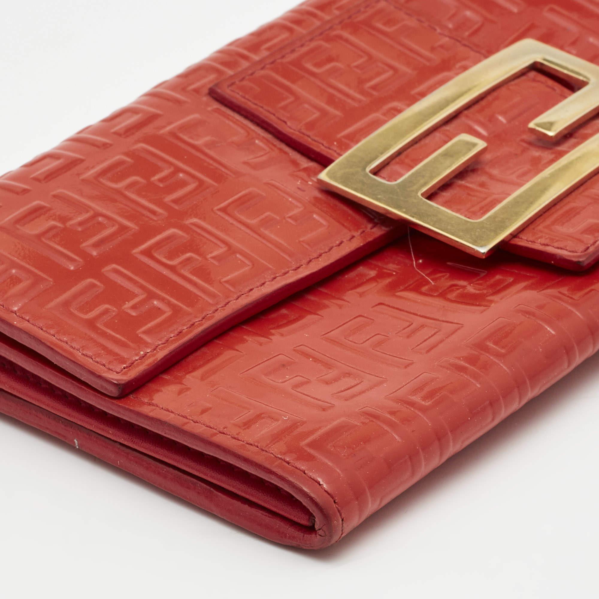 Women's Fendi Orange Zucchino Patent Leather Mia Flap Continental Wallet