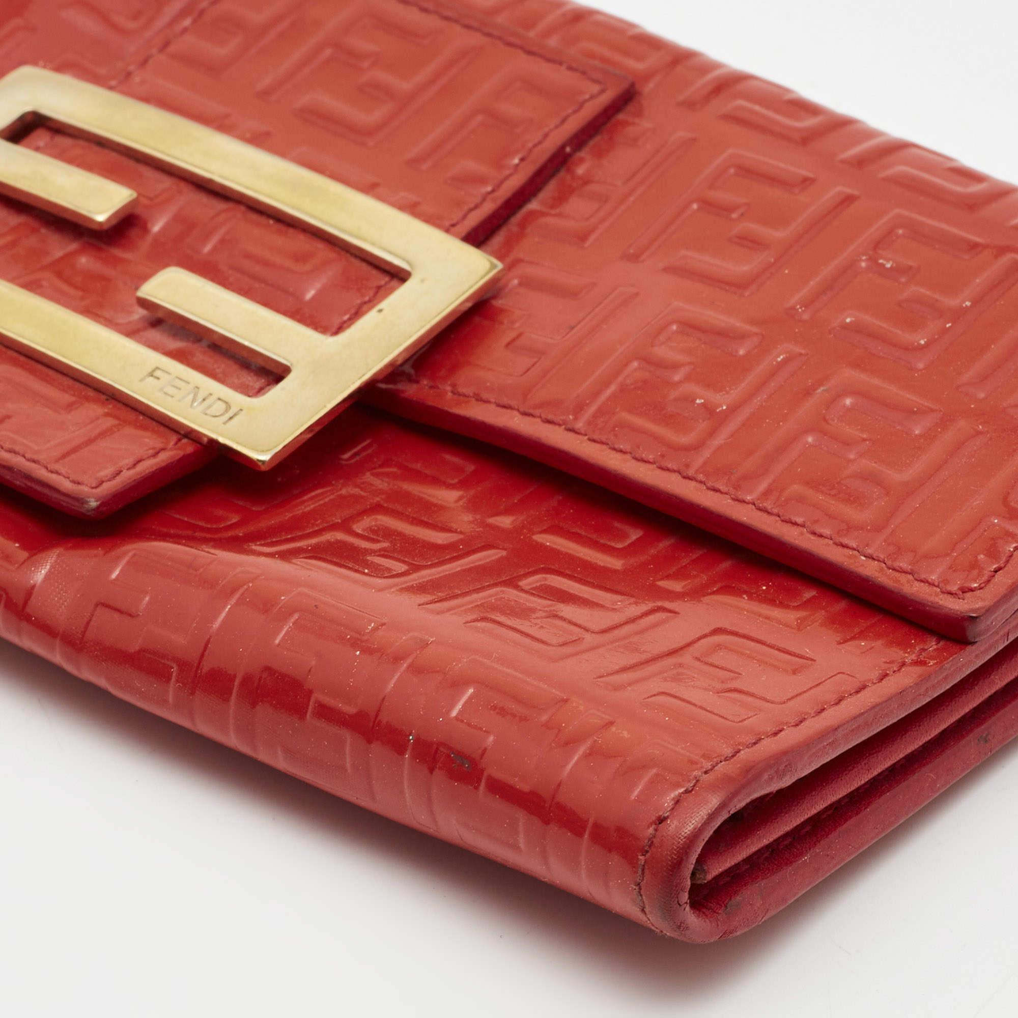 Fendi Orange Zucchino Patent Leather Mia Flap Continental Wallet 1