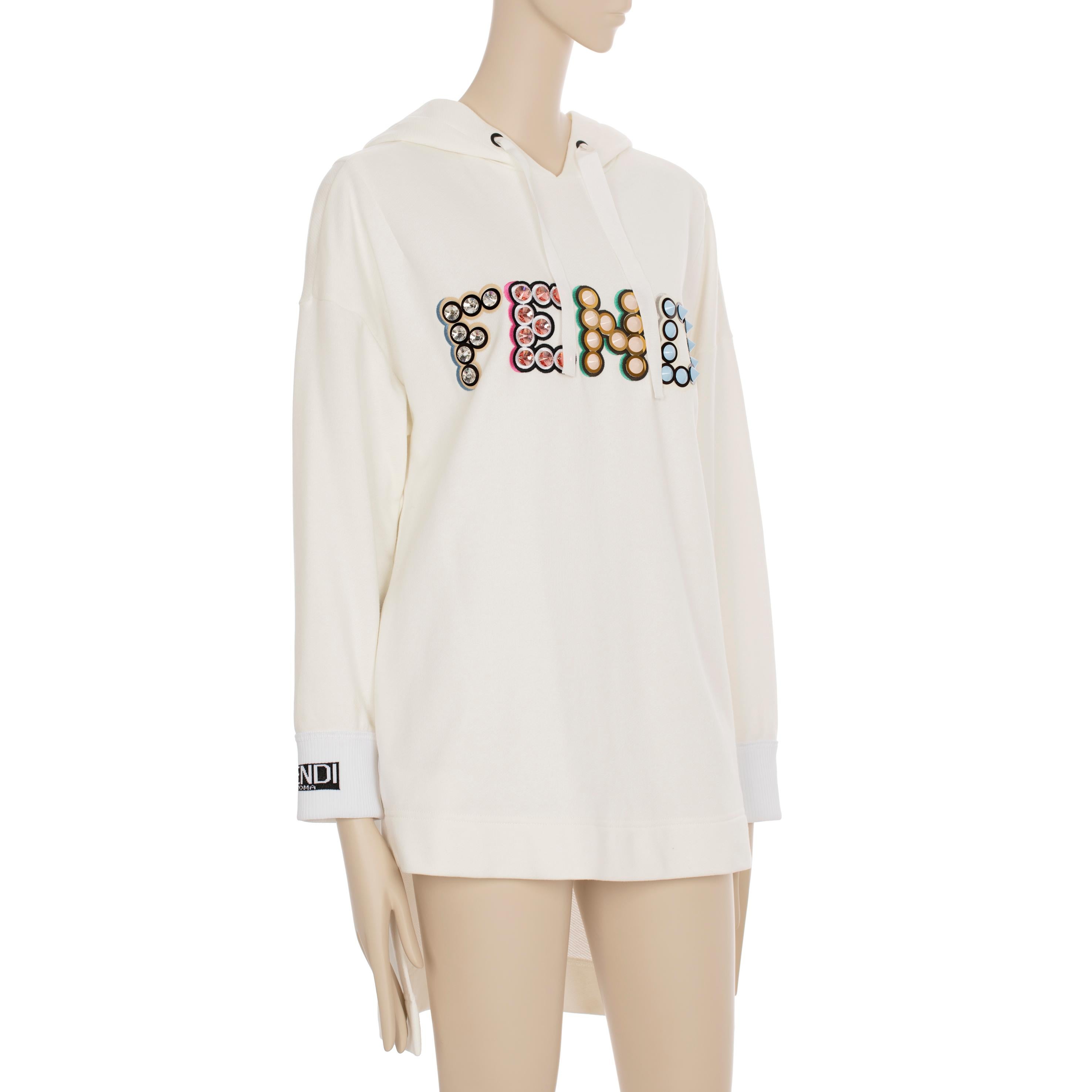 Beige Fendi Oversized Hooded Sweater With Logo Details 38 IT For Sale