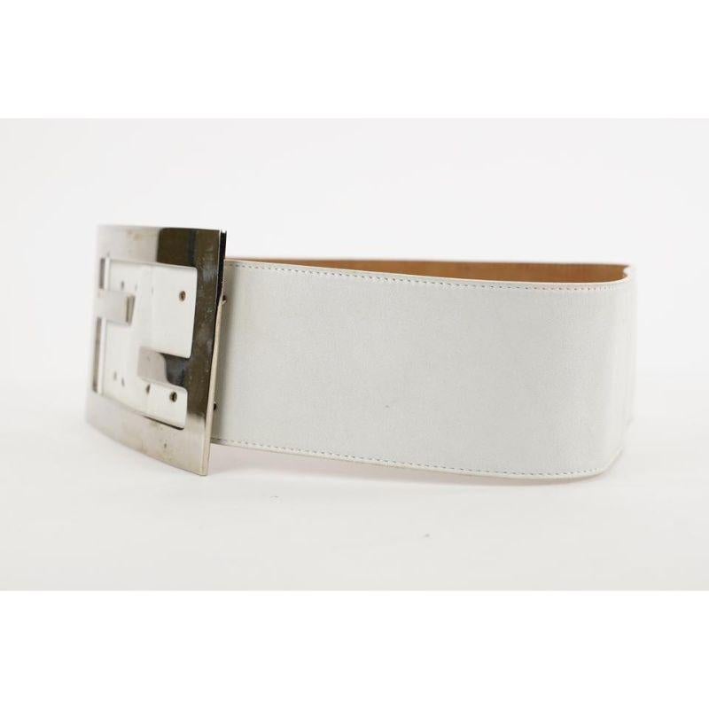 Women's Fendi Oversized White FF Logo Leather Waist Belt 331ff223  For Sale