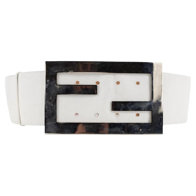 Fendi Oversized White FF Logo Leather Waist Belt 331ff223  For Sale