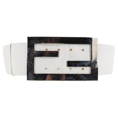 Fendi Oversized White FF Logo Leather Waist Belt 331ff223 