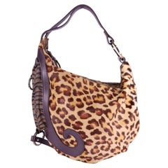 Fendi Oyster Hobo Pony Hair Leopard Print Umhängetasche