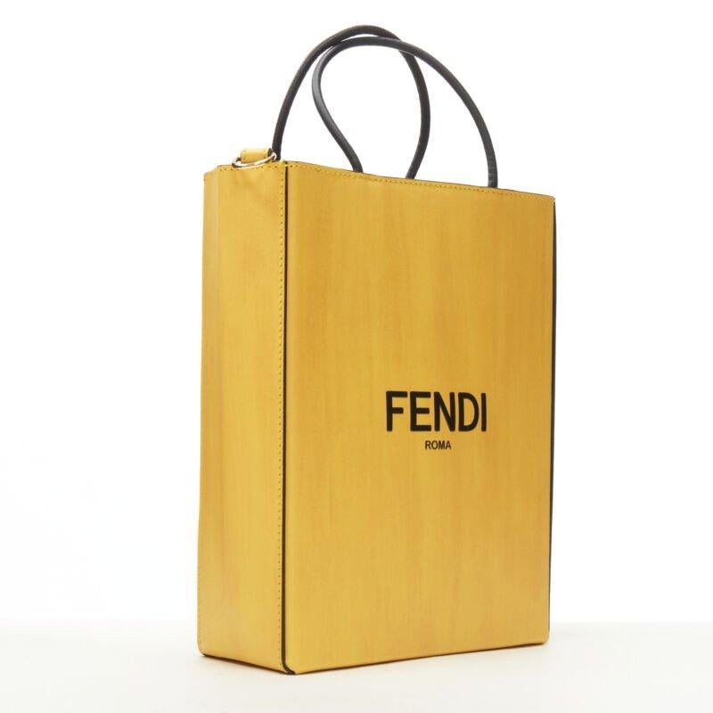 Yellow FENDI Pack Small Shopping yellow leather logo print crossbody tote bag For Sale