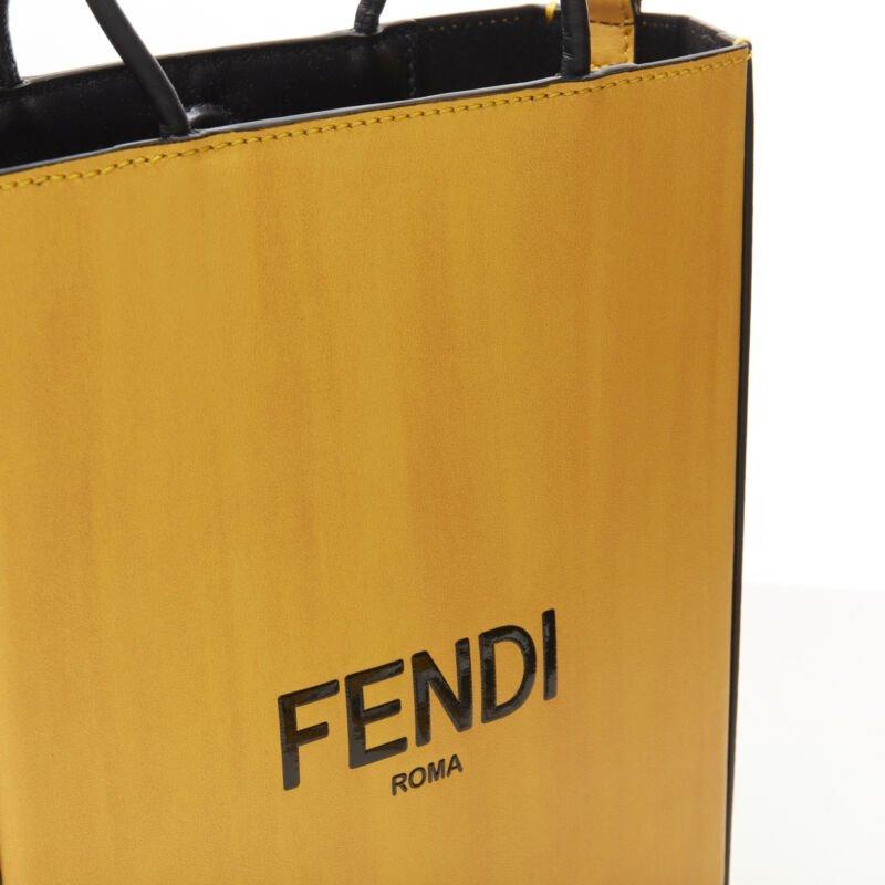 FENDI Pack Small Shopping yellow leather logo print crossbody tote bag For Sale 2