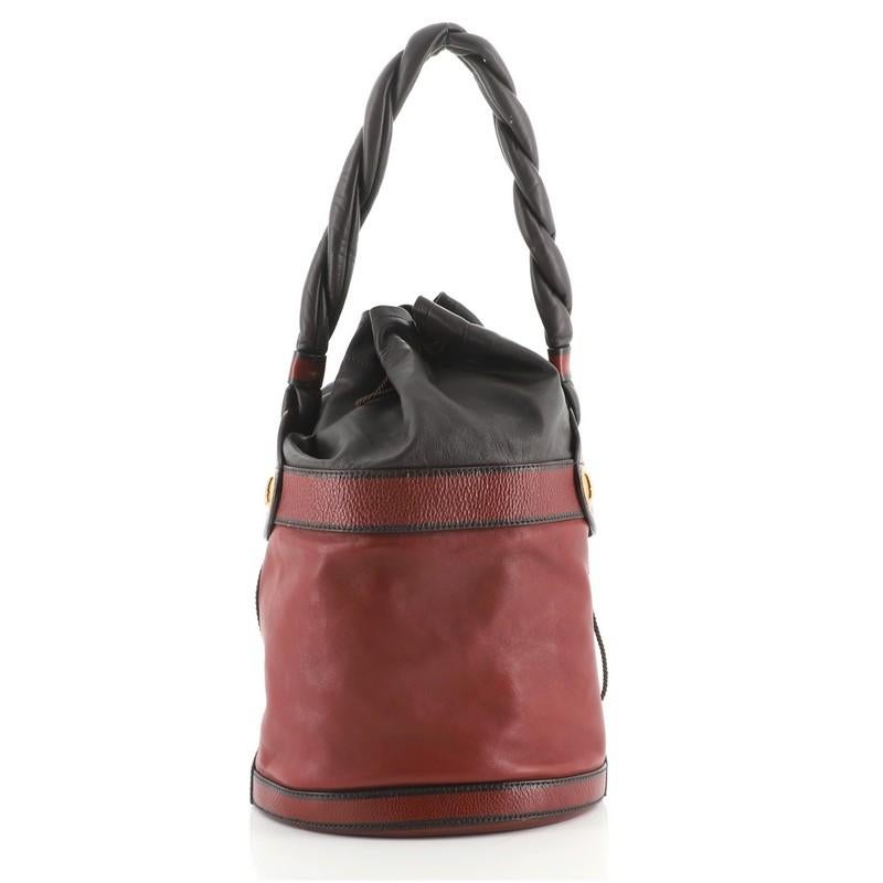 Brown Fendi Palazzo Bucket Bag Studded Leather Small